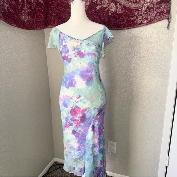 Blue Purple Y2K 2000s Fairy Sequin Ruffle Women’s Small Summer Spring Dress - Picture 2 of 7